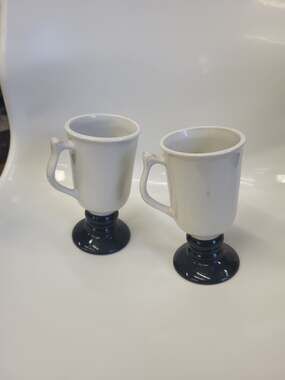 Vintage Hall China Irish Coffee Pedestal Mugs, Set of 2, White w/Black Base